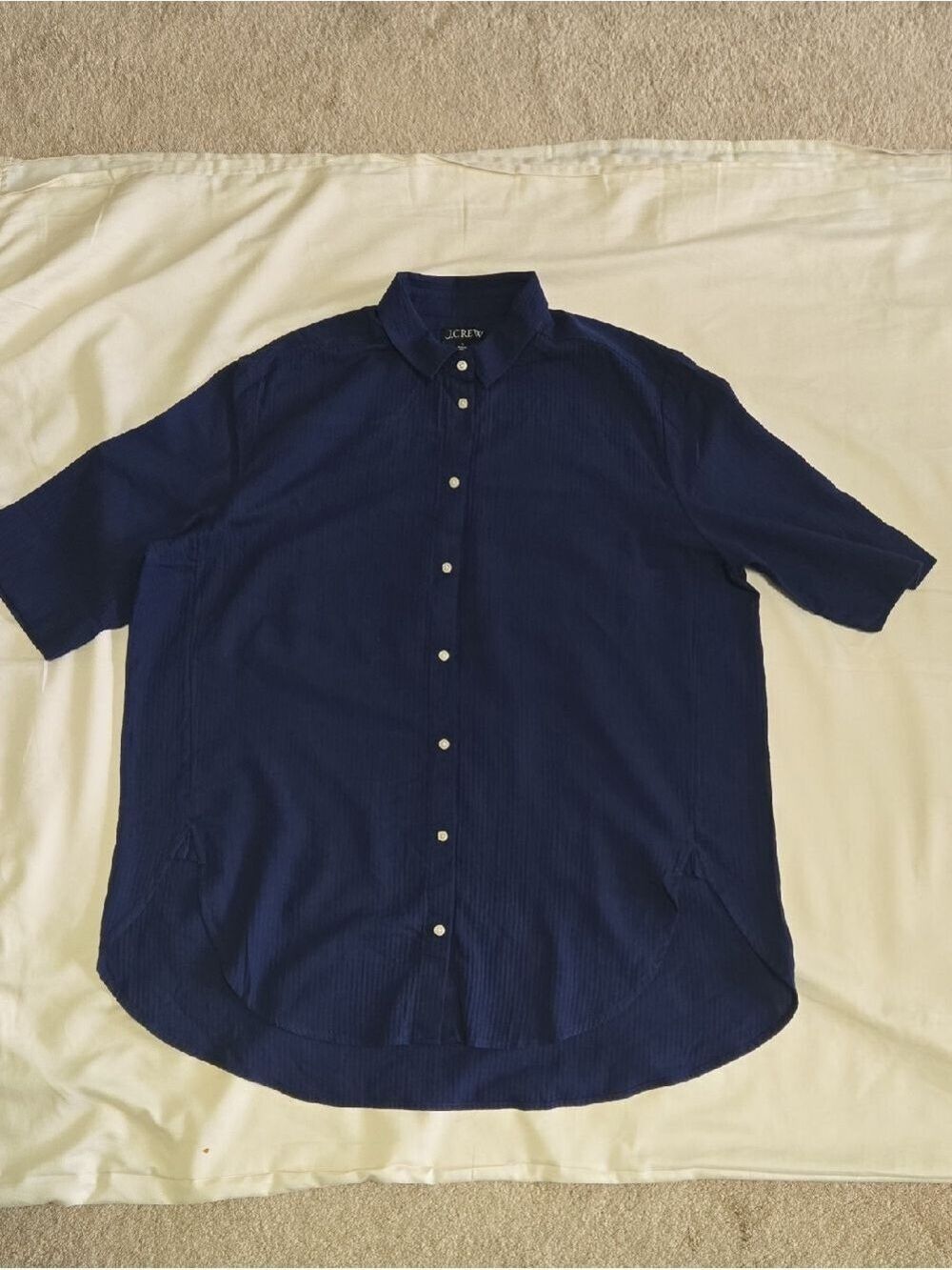 J. Crew Womens Oversized Short-Sleeve Button-Up Shirt in Deep Navy